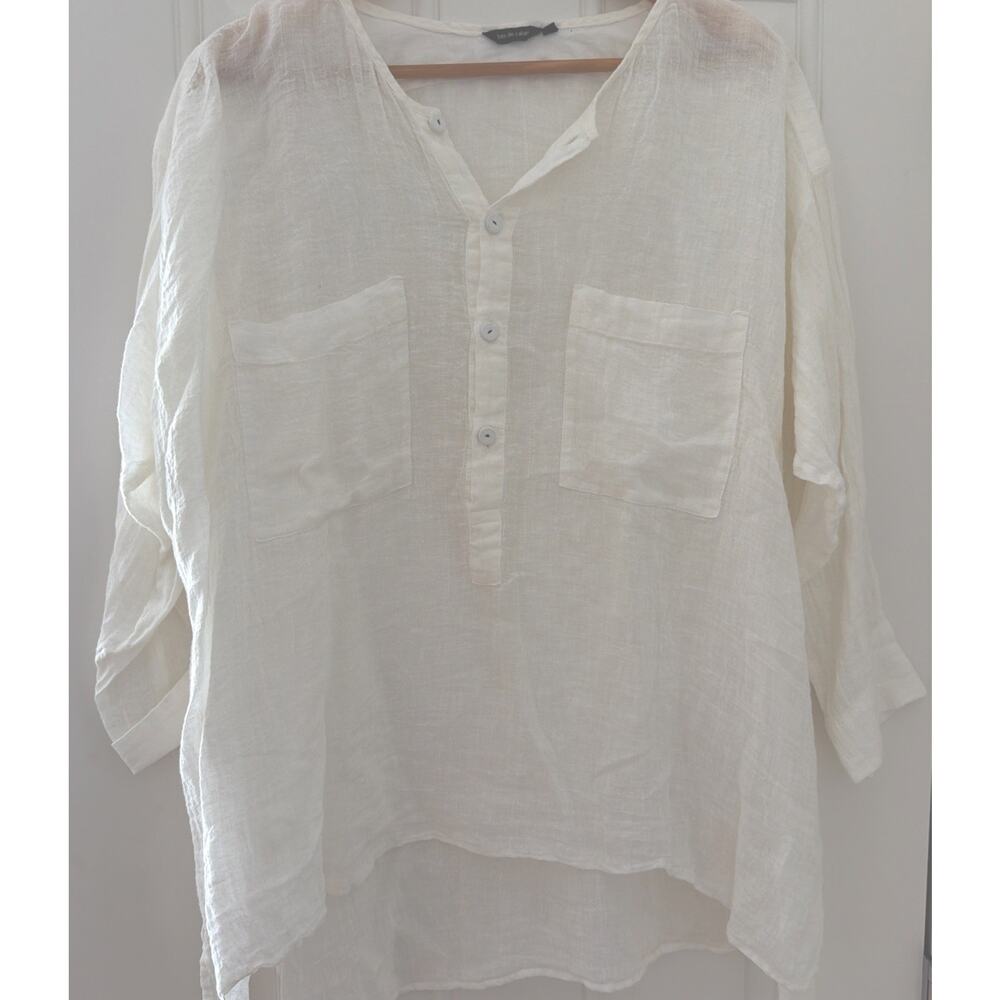 PAS DE CALAIS 38 White Linen Tunic Flowy Casual Minimalist Resort Lagenlook Airy
